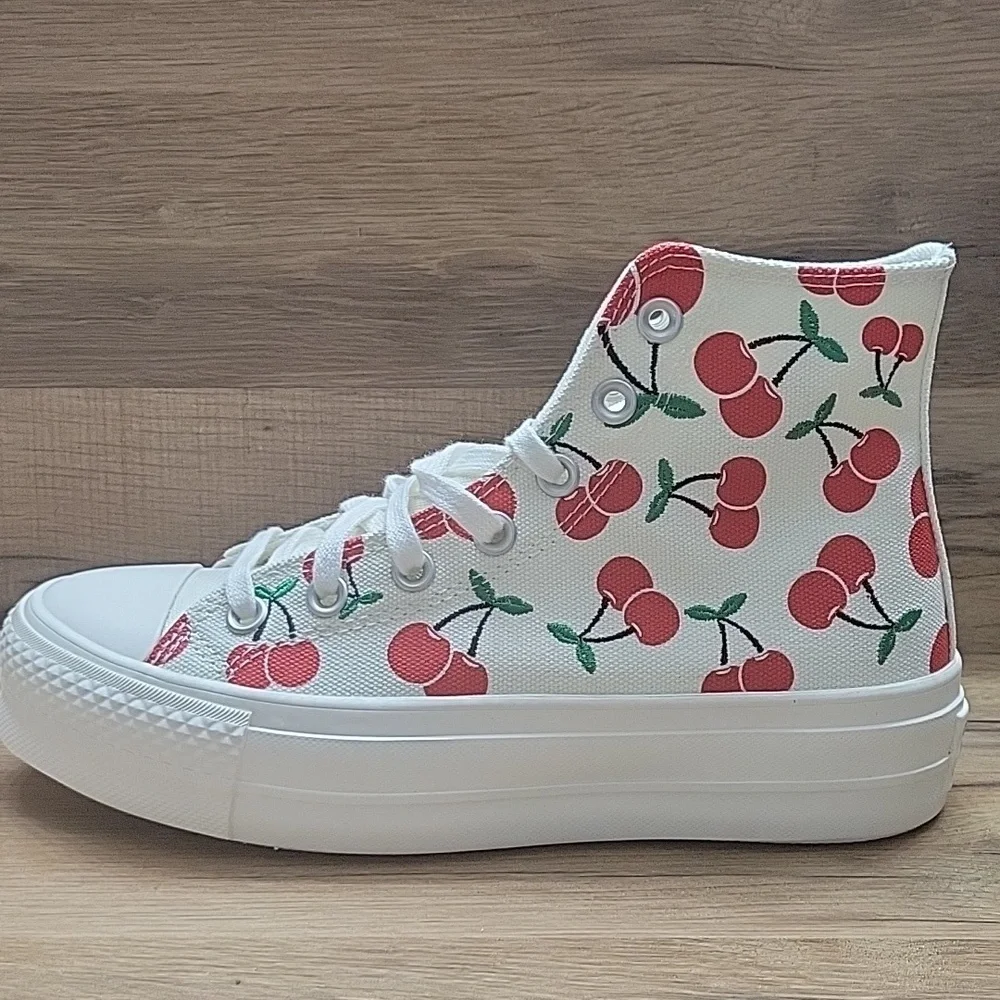 Converse White and Red Cherry High-Tops